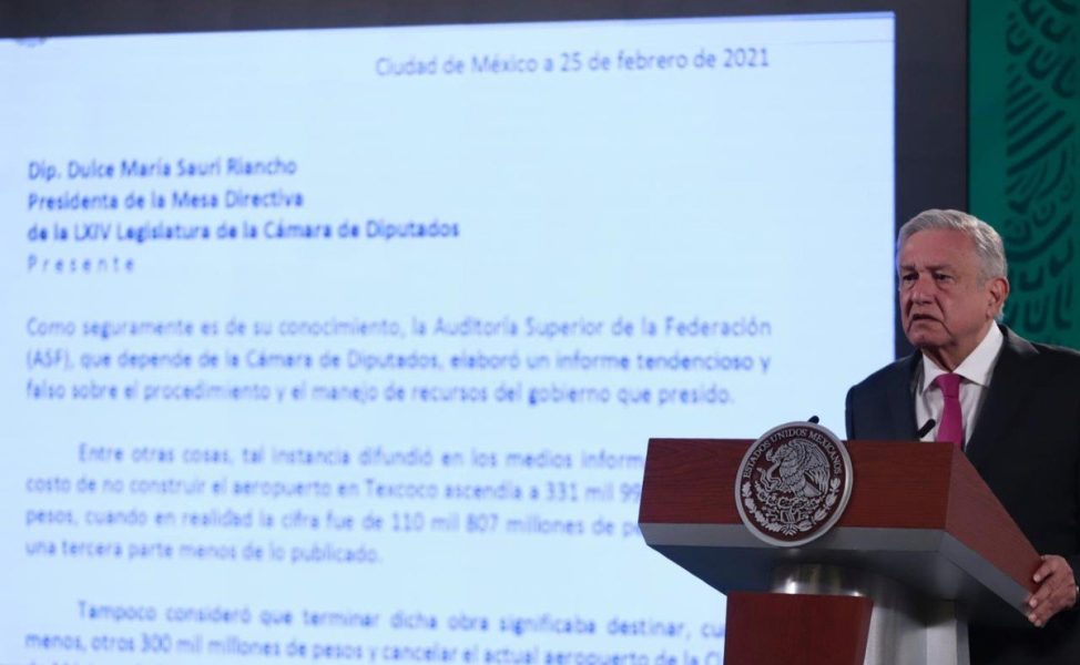 AMLO pedirá a Cámara de Diputados investigar a la Auditoría Superior por informe sobre NAIM